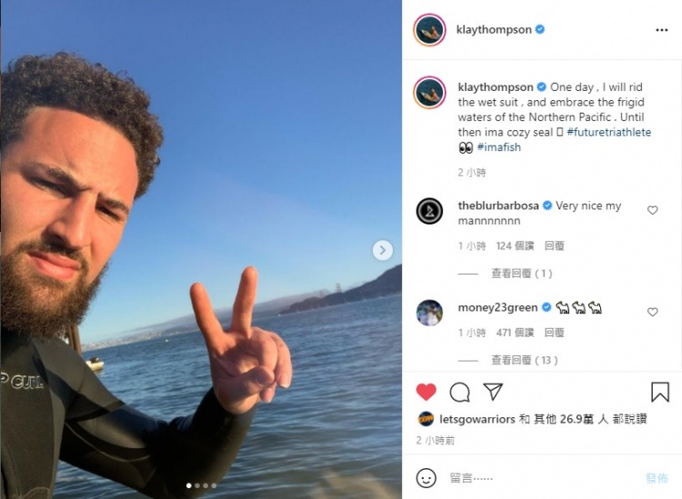 佛祖上身！克莱晒北太平洋游泳照 游完便在岸边打坐冥想