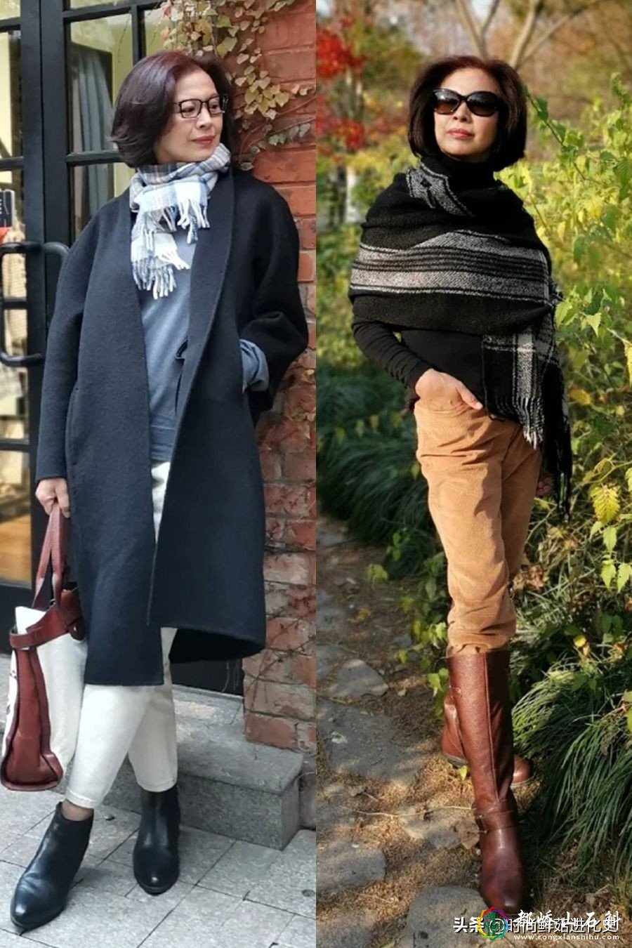 这才是奔六女人的高级打扮!“烟管裤+短靴”,显瘦显高更显年轻