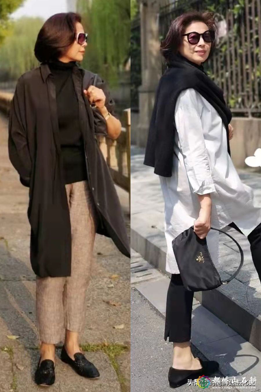 这才是奔六女人的高级打扮!“烟管裤+短靴”,显瘦显高更显年轻