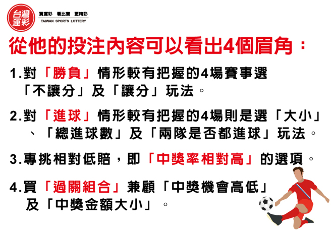 从他的投注内容可以看出几个眉角。